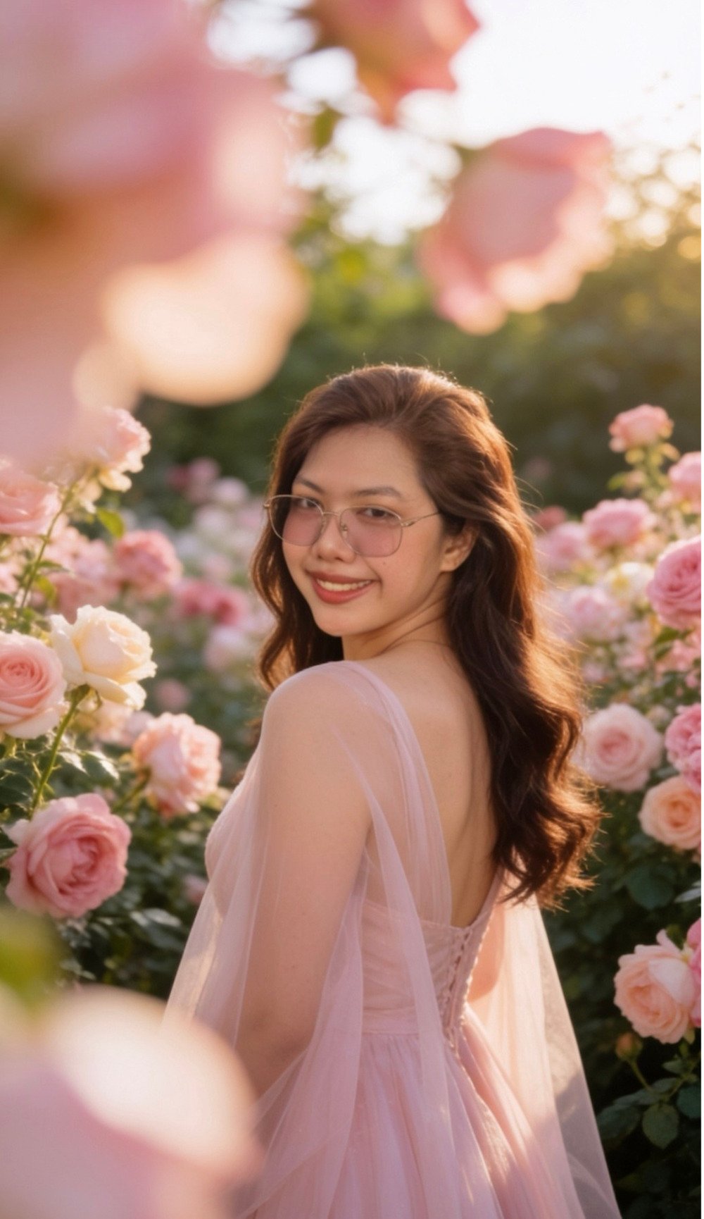 Catherine Villapando in a rose garden