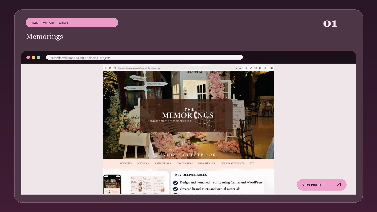 Memorings brand and website project preview